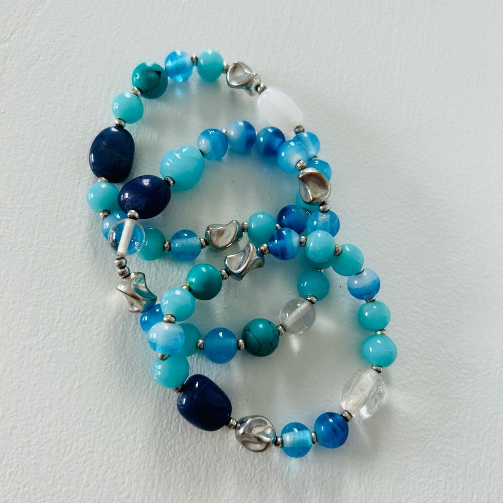 Set of 3 Blue Crystal Beaded Bracelets